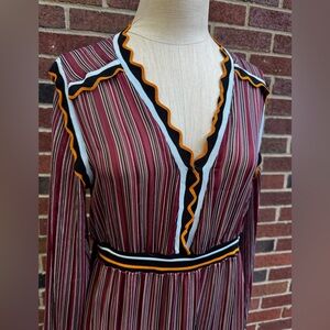 Beulah Style Sheer Bohemian Dress | size M/8 | Burgundy Multicolor